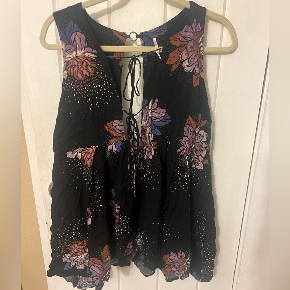Free People Black Floral Tunic